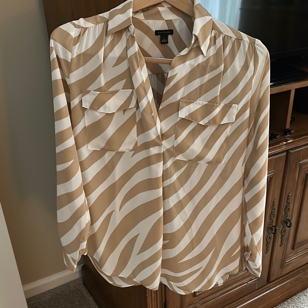 Ann Taylor Tan and White Zebra Print Blouse